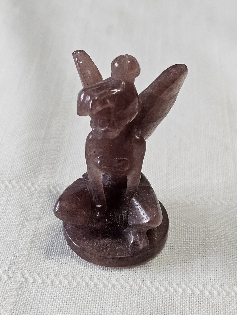 Carved Strawberry Quartz Crystal Fairy Figurine - Tinker Bell